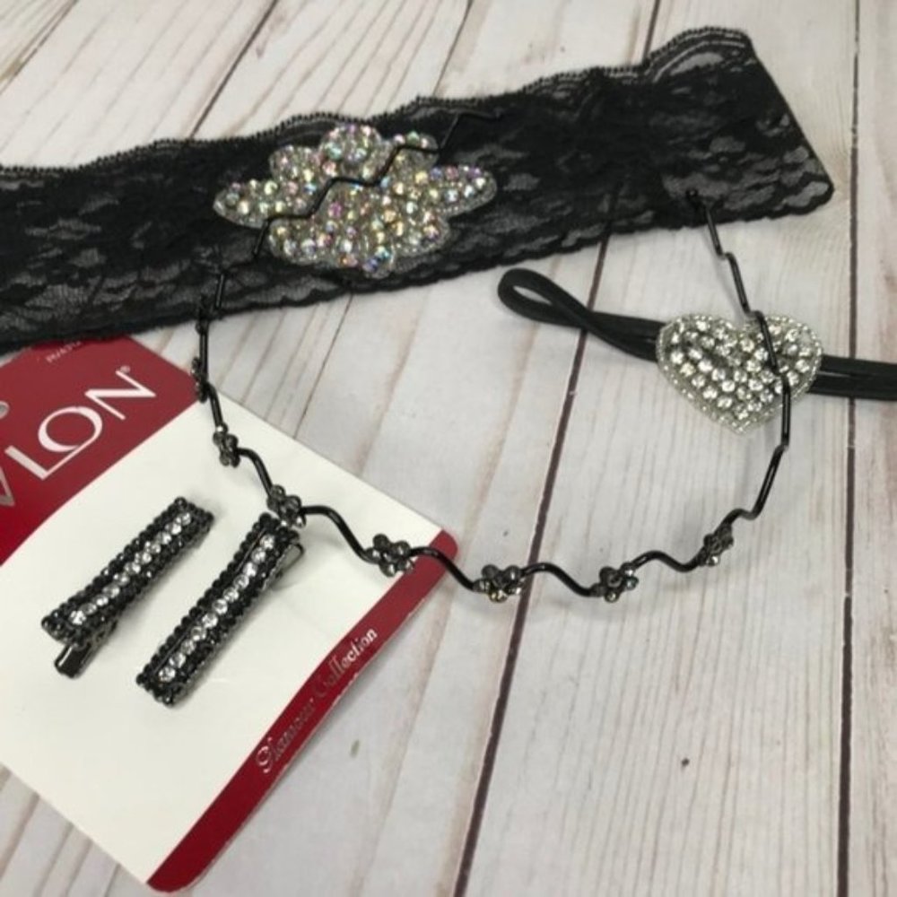 Revelon 4 Black Hair Accessories Clips, Headbands Brand New